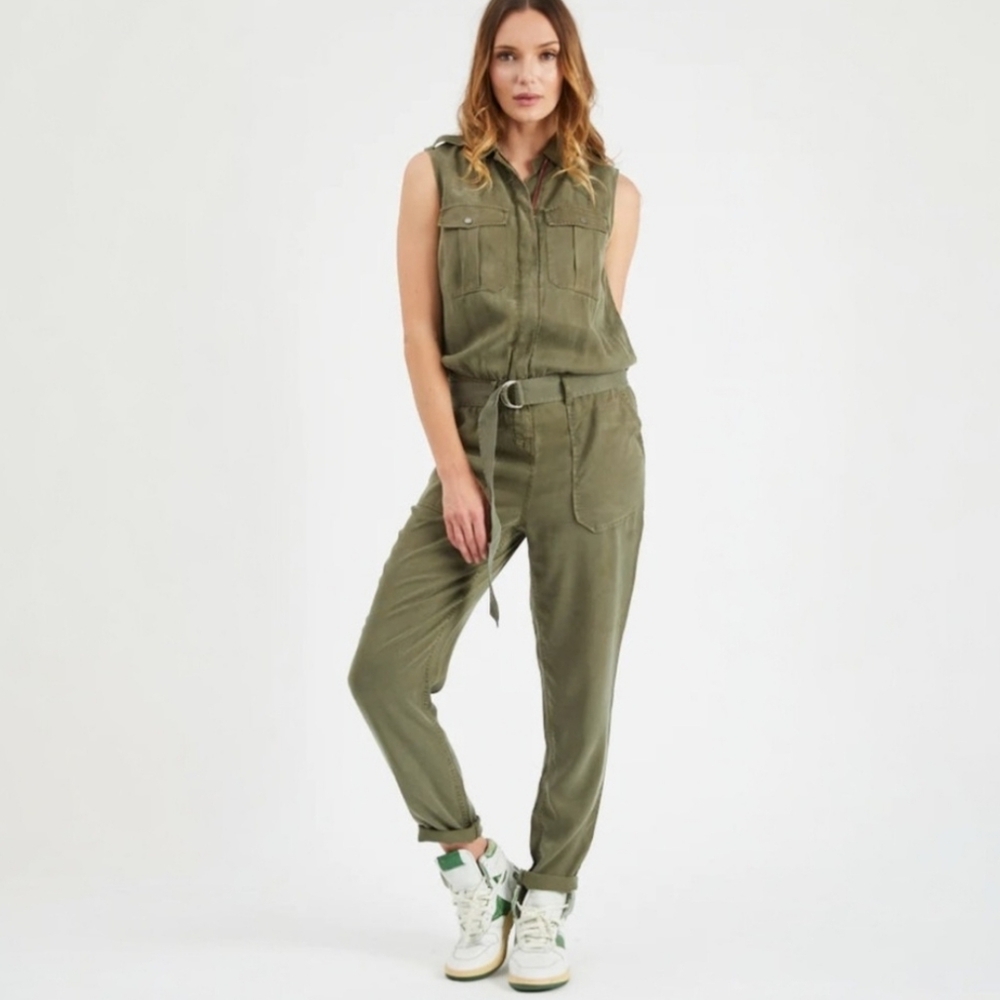 Etienne Marcel Aviator Belted Slim Leg Cargo Jumpsuit
